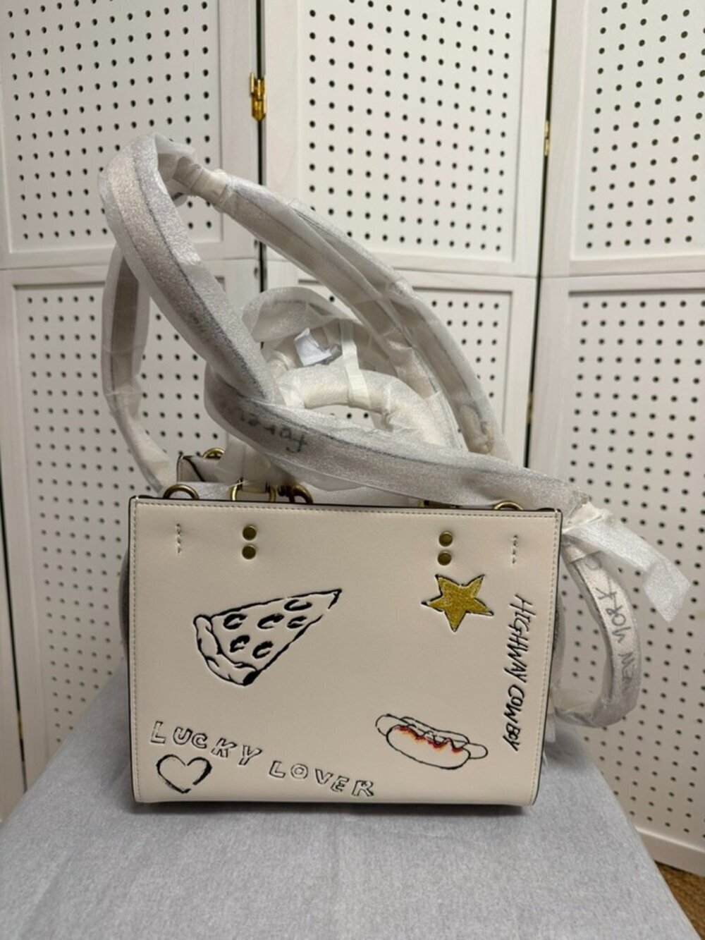COACH Rogue 25 Leather Satchel Bag Sketch Print New York Chalk White Crossbody - Picture 5 of 11